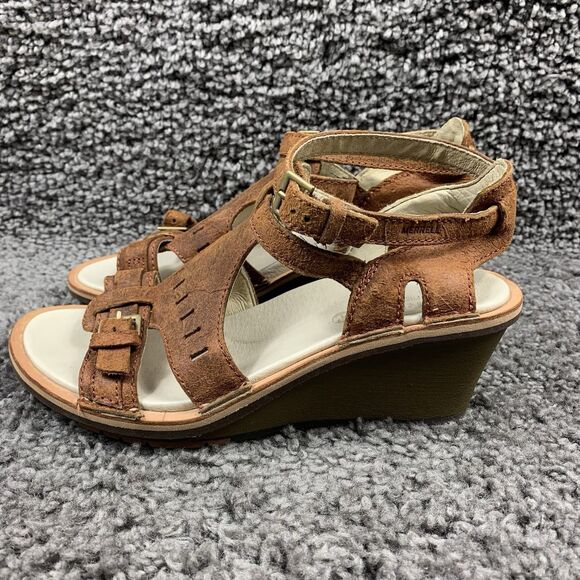 Merrell Sirah Women’s Brown Marbled Leather Rustic Cloak Sandals 2.5''Heel Sz 9 - Picture 2 of 8